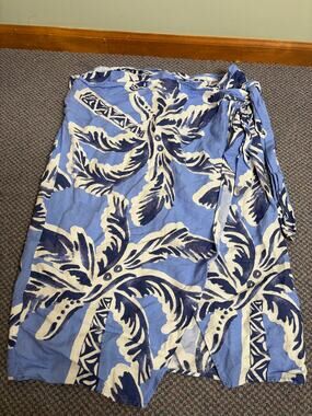 H&M Linen Blend Womens Blue Floral Skirt 16